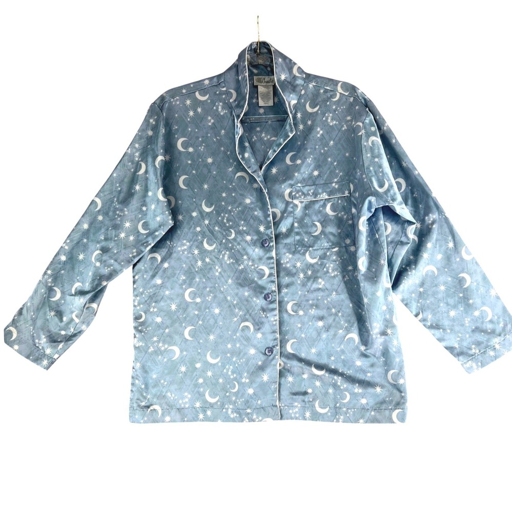 Vintage Whimsy Celestial Moon Star Pajama Sleep Shirt Button Up Sleepwear Sz S - Picture 2 of 9